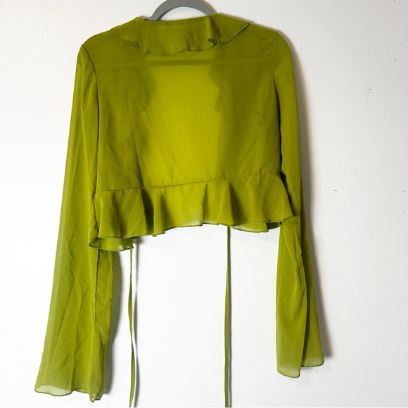 Women’s Long Sleeve Tie Front Cardigan Sheer Mesh Ruffles top - Picture 8 of 12